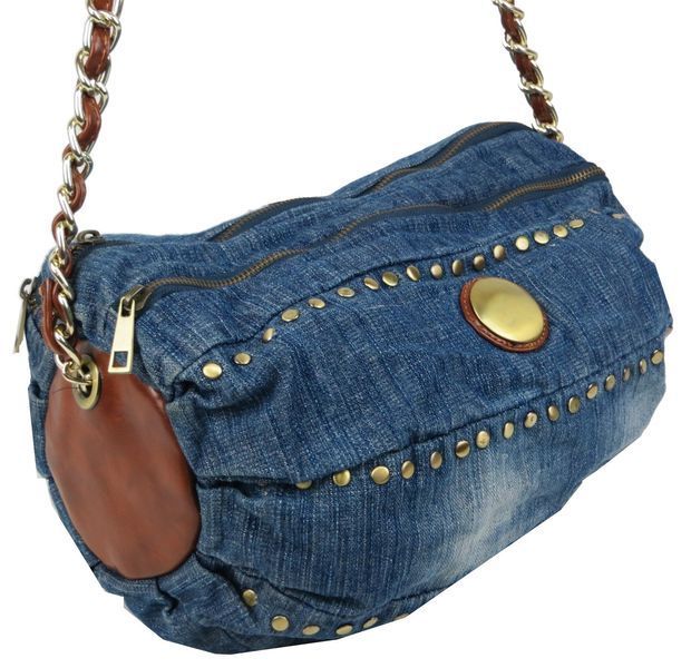 Уцінка! Циліндрична жіноча джинсова сумка Fashion jeans bag синя 1717788770 фото