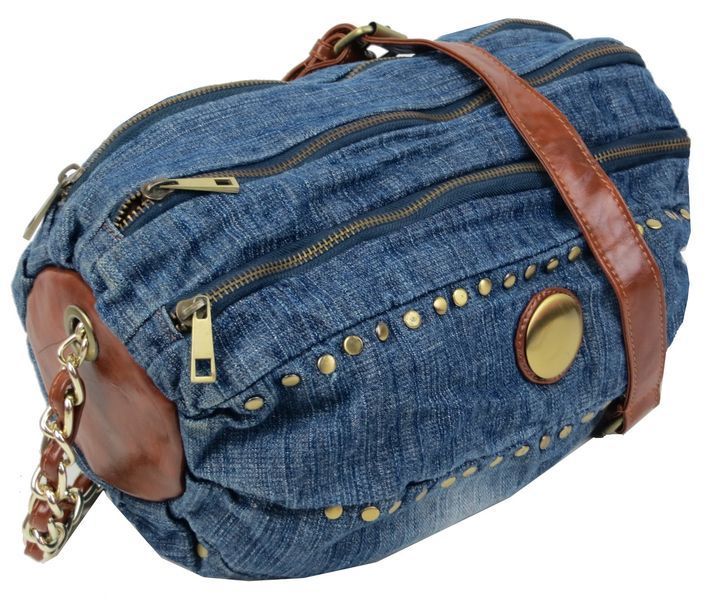 Уцінка! Циліндрична жіноча джинсова сумка Fashion jeans bag синя 1717788770 фото
