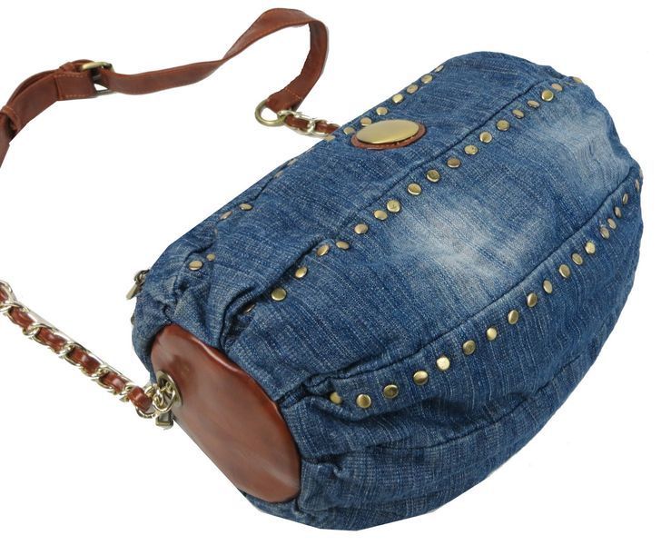 Уцінка! Циліндрична жіноча джинсова сумка Fashion jeans bag синя 1717788770 фото